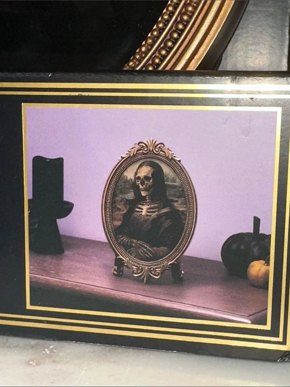 Halloween Monalisa Gold Ornate Oval Mirror - Classic Decorative LED Accent